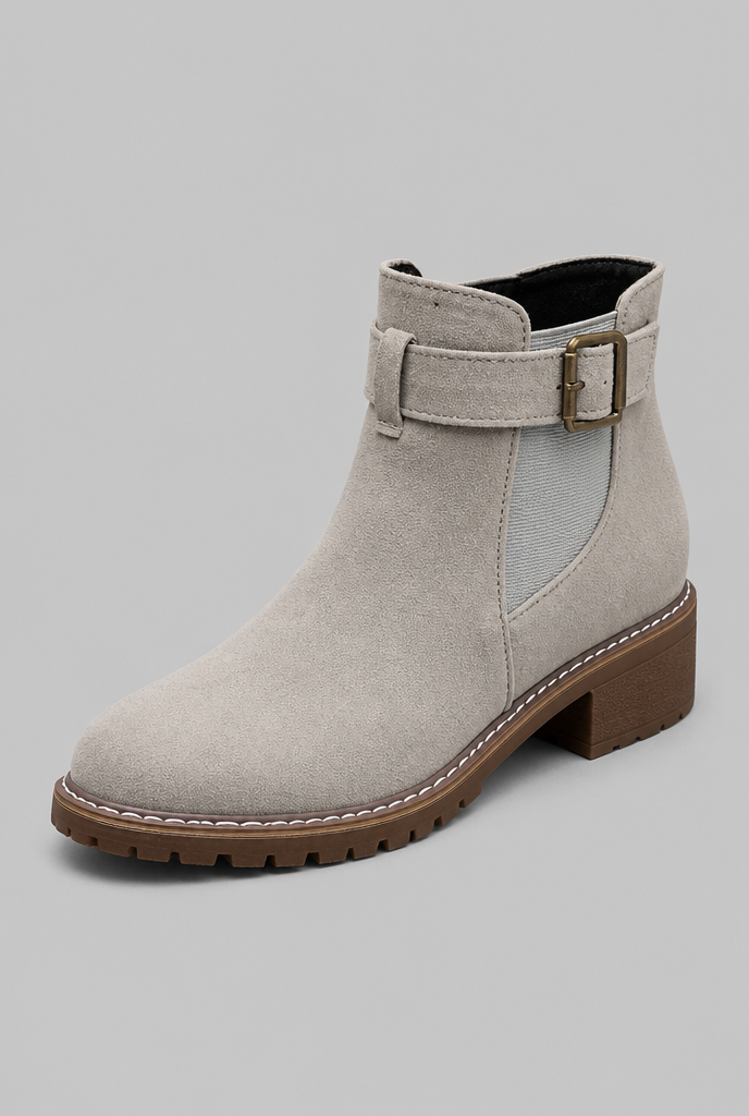 Women's Suede Ankle Boots - Buckle, Lug Sole