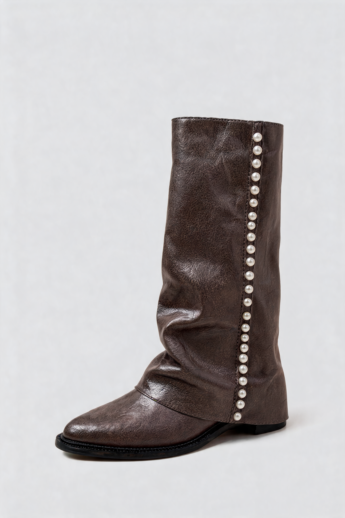 Botas Mujer Altas Efecto Piel con Perlas Estilo Slouchy