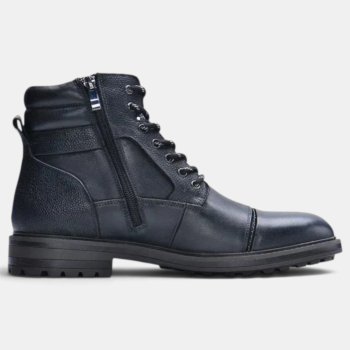 Men's Leather Lace-Up Ankle Boots - Side Zip
