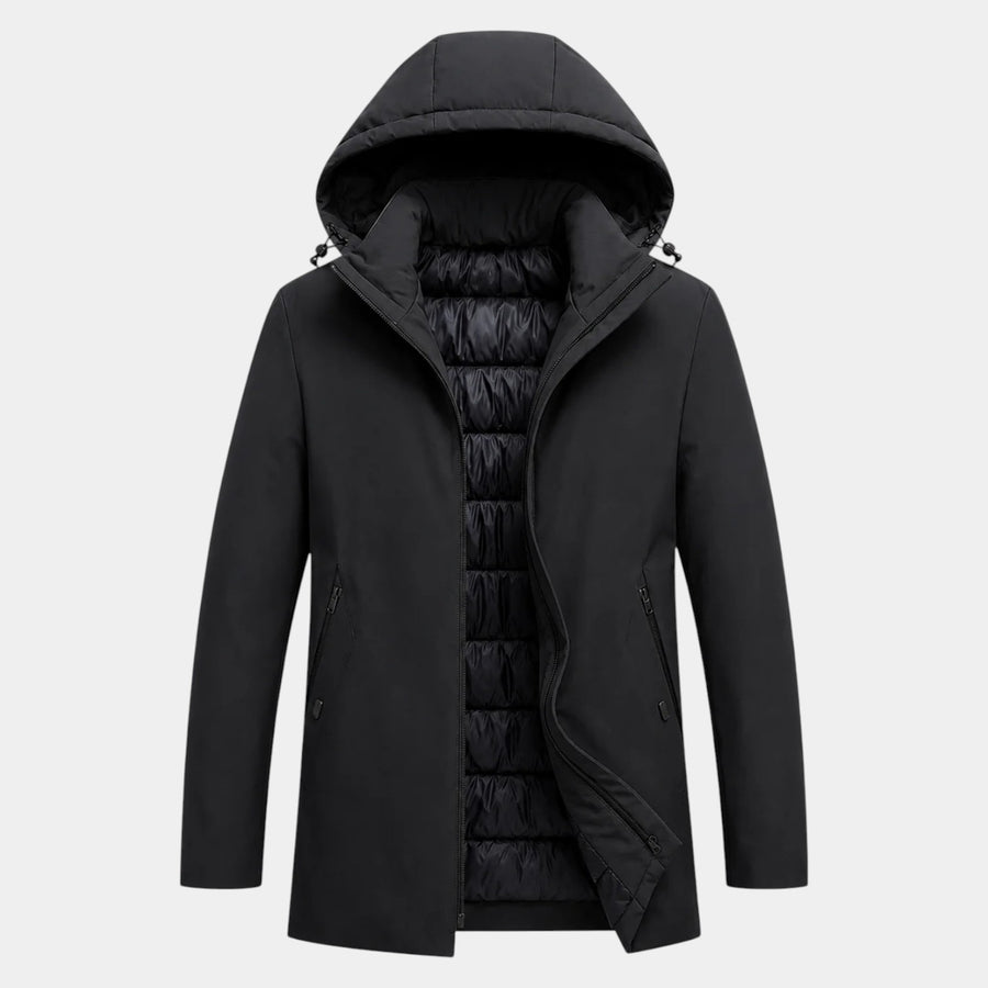 Parka Hombre con Capucha y Forro Acolchado Largo Medio
