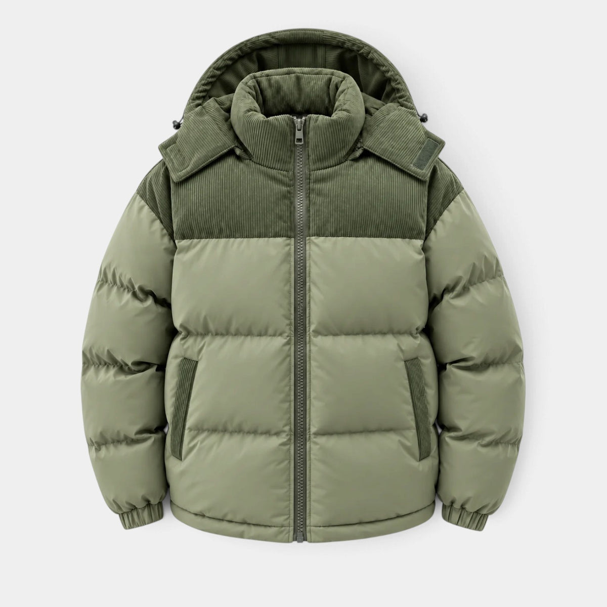 Chaqueta Hombre Acolchada con Capucha y Paneles de Pana
