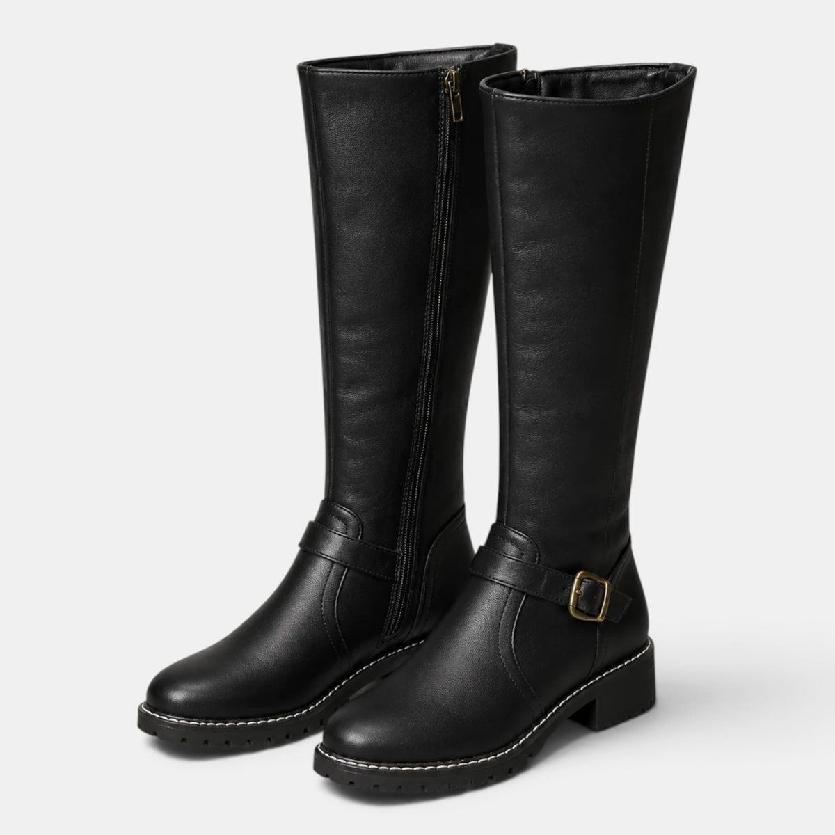 Women's Knee-High Boots with Buckle Strap - Tall Fall Boots