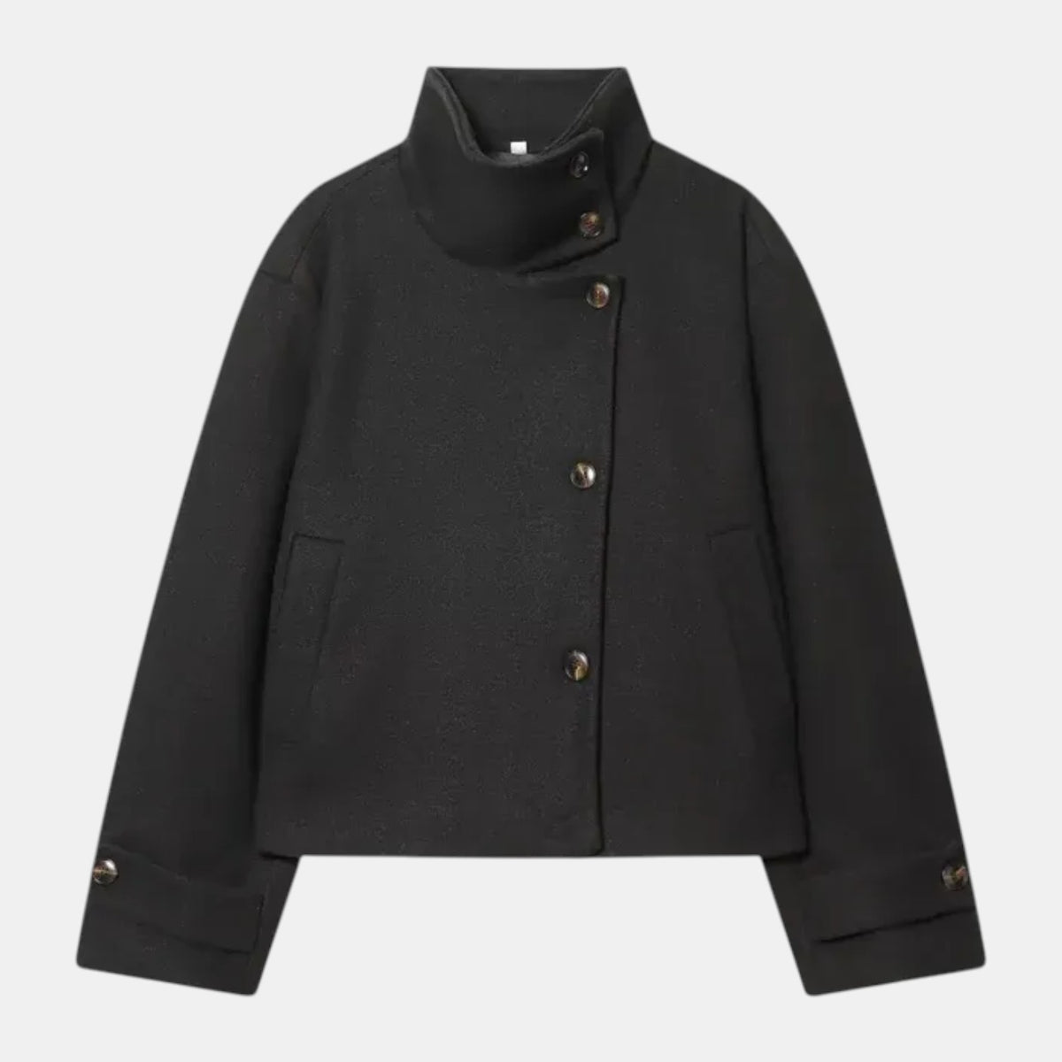 Women's Cropped Wool Blend Jacket - Buckle Collar