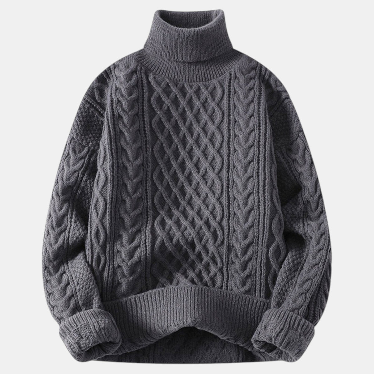Men's Chunky Knit Jacquard Turtleneck Sweater