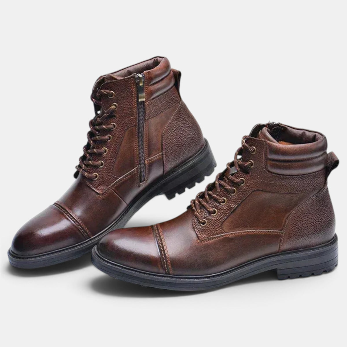 Men's Leather Lace-Up Ankle Boots - Side Zip