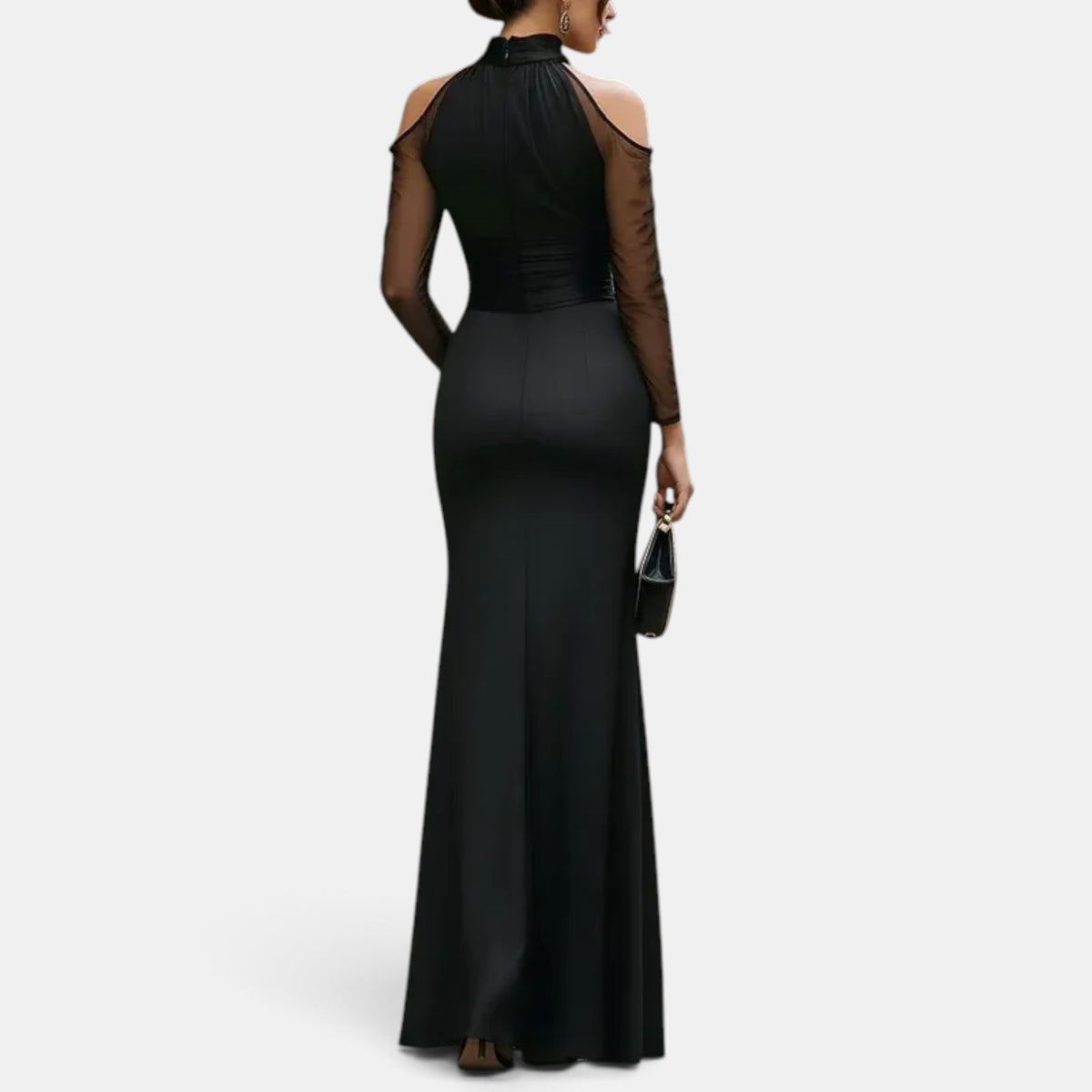 Women's Black Long Sleeve Maxi Wedding Guest Dress