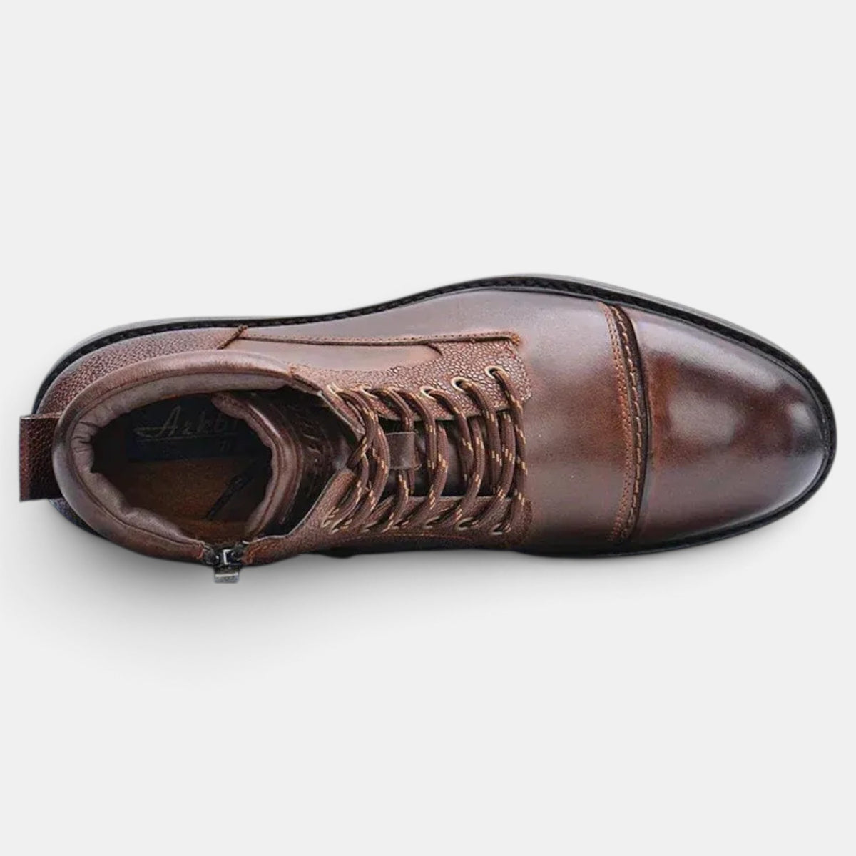 Men's Leather Lace-Up Ankle Boots - Side Zip