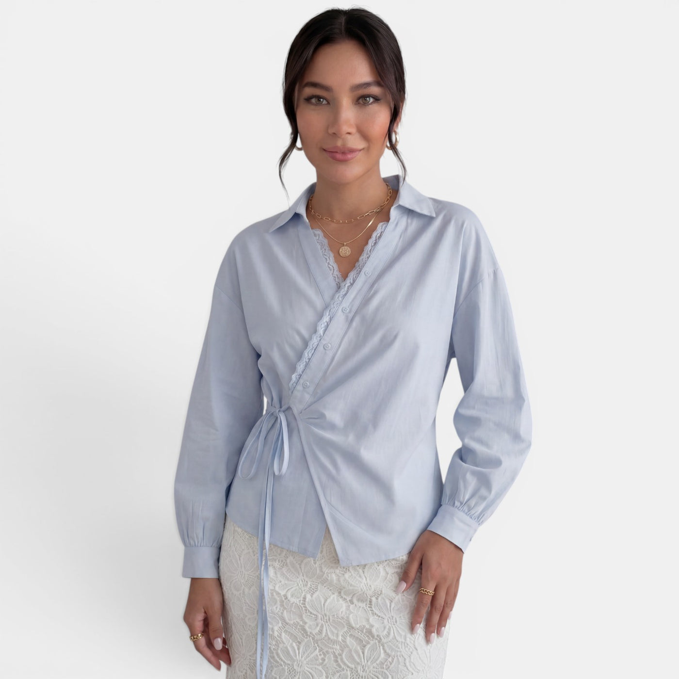 Blusa Encaje Lazo Mujer