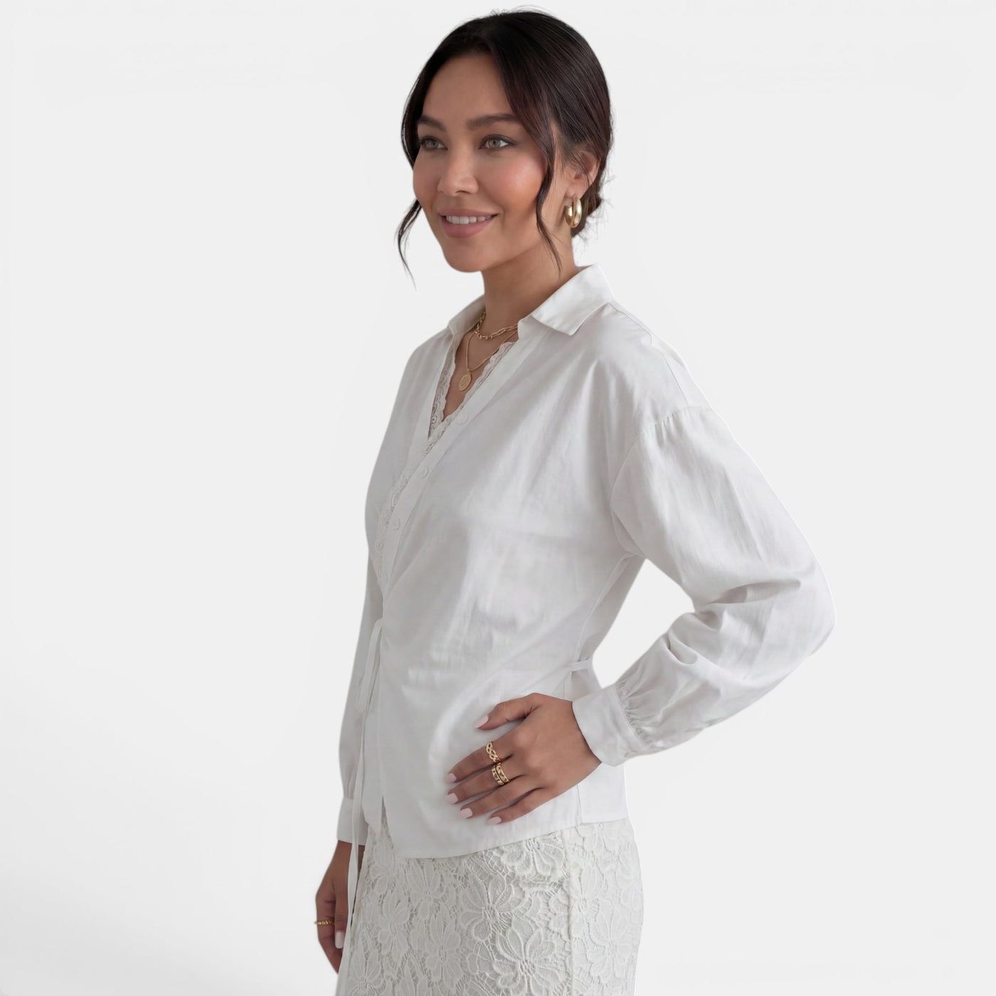 Blusa Encaje Lazo Mujer