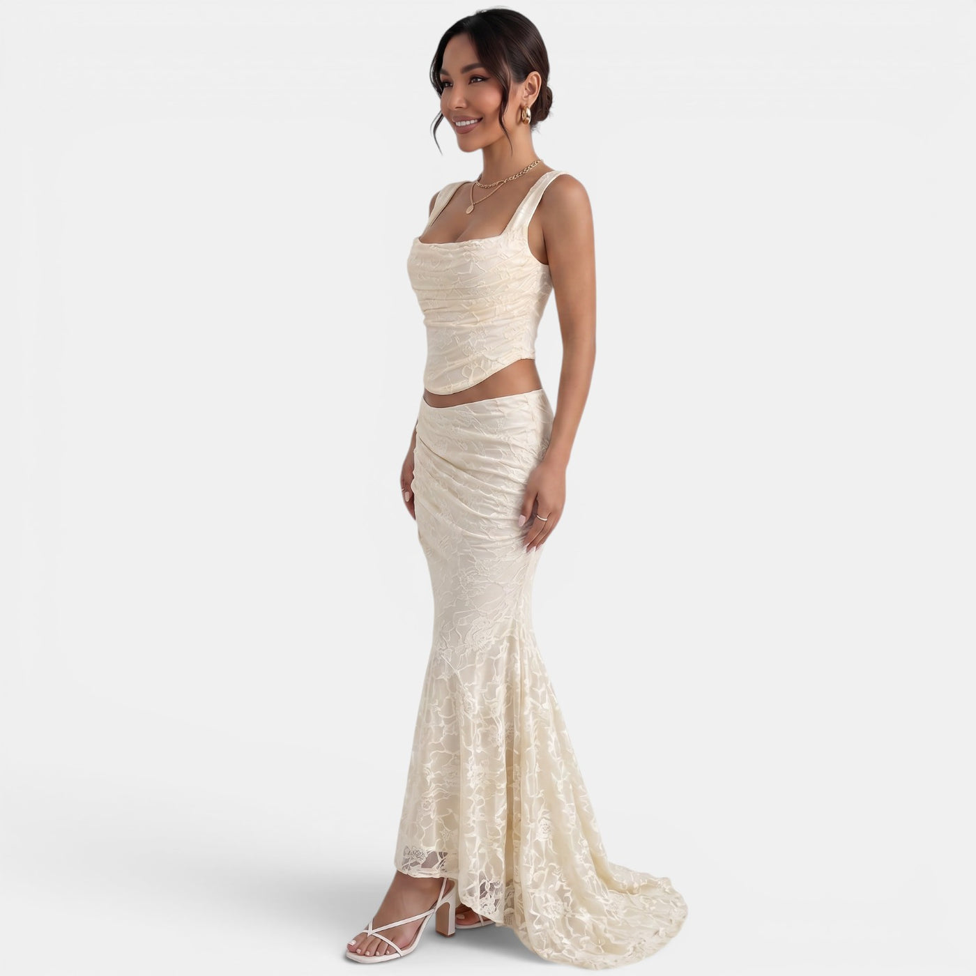 Conjunto Encaje Mujer Beige Fiesta