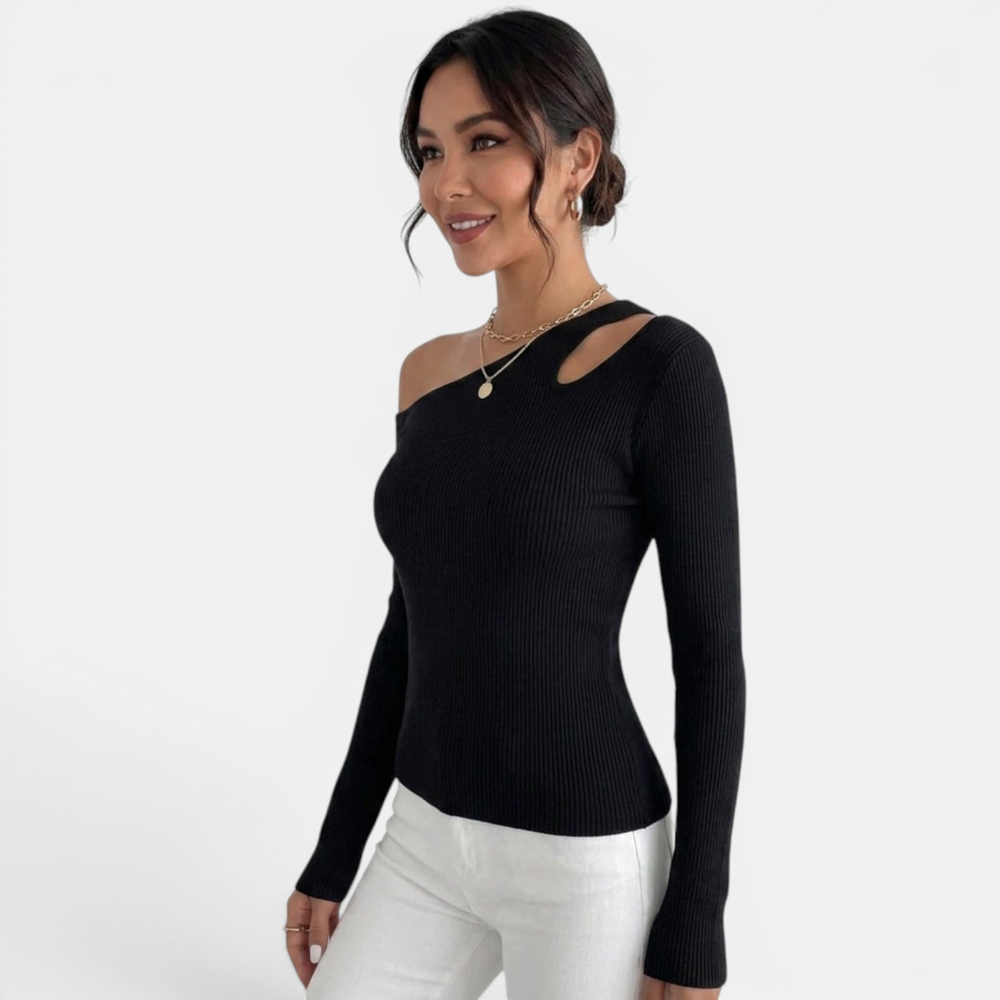 Camiseta Asimétrica Manga Larga Negra