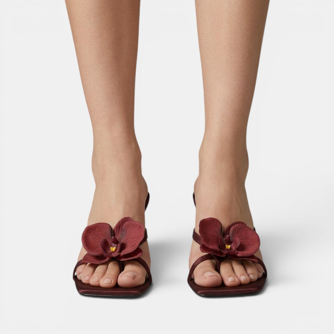 Women's Red Wine Flower Heel Sandals