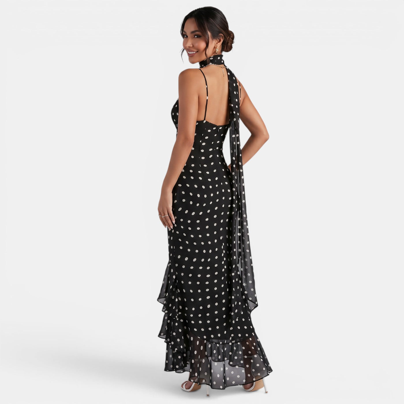Black Polka Dot Halter Maxi Dress