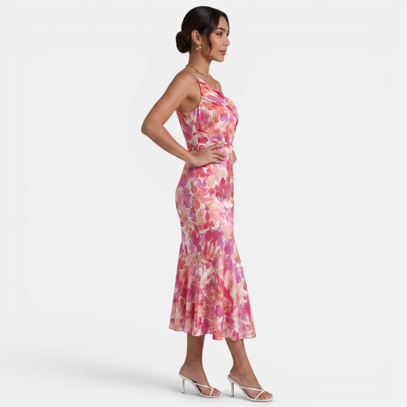 Pink Floral Midi Party Dress