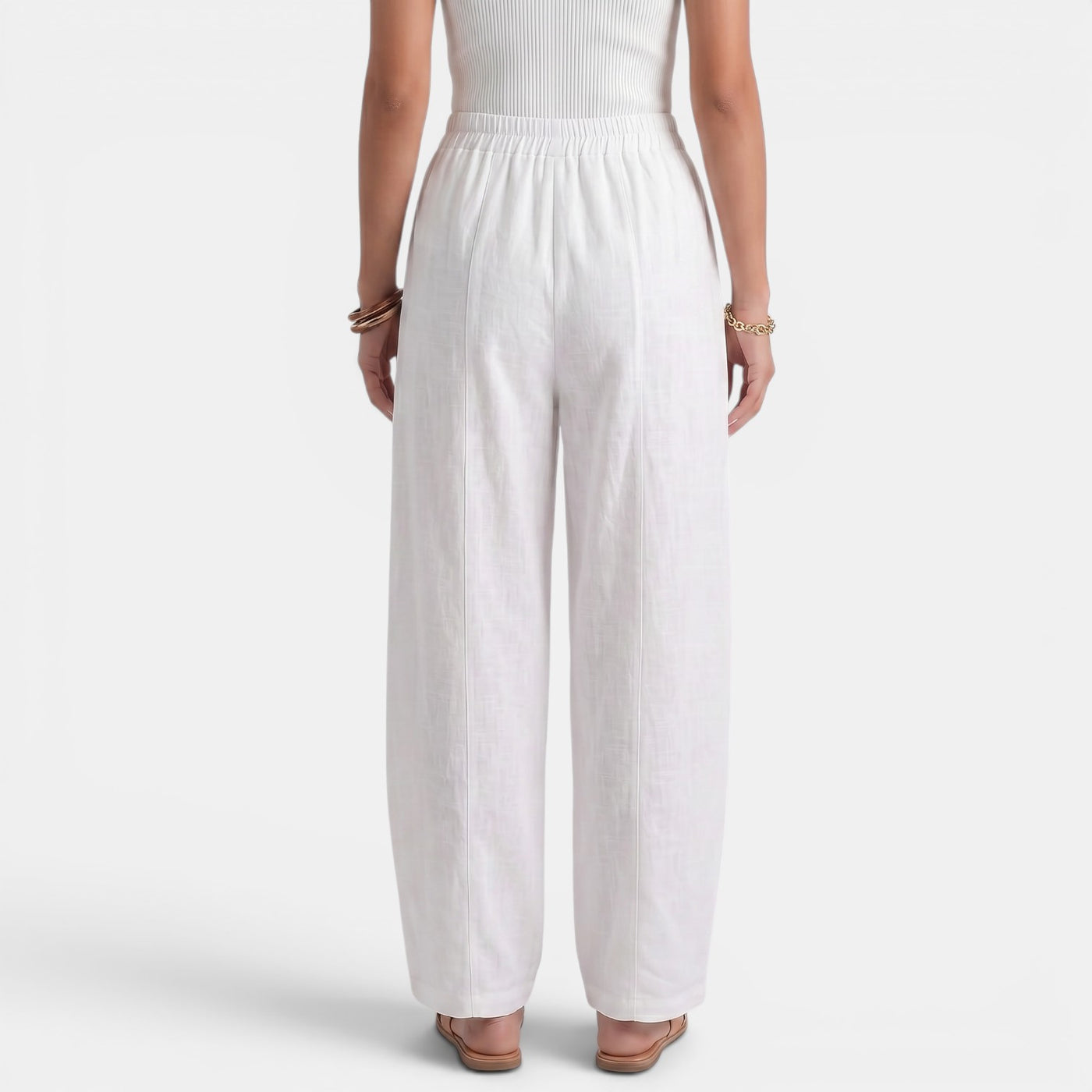 Women's Wide Linen Pants with Elastic Waist