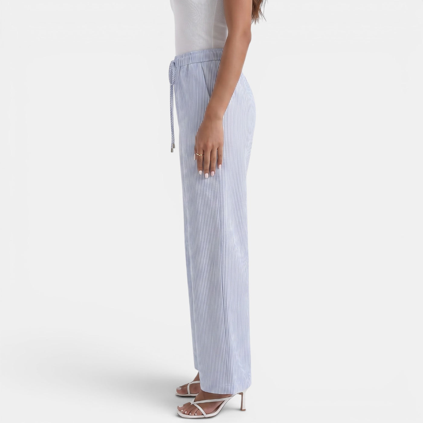 Women's Blue Striped Linen Summer Trousers