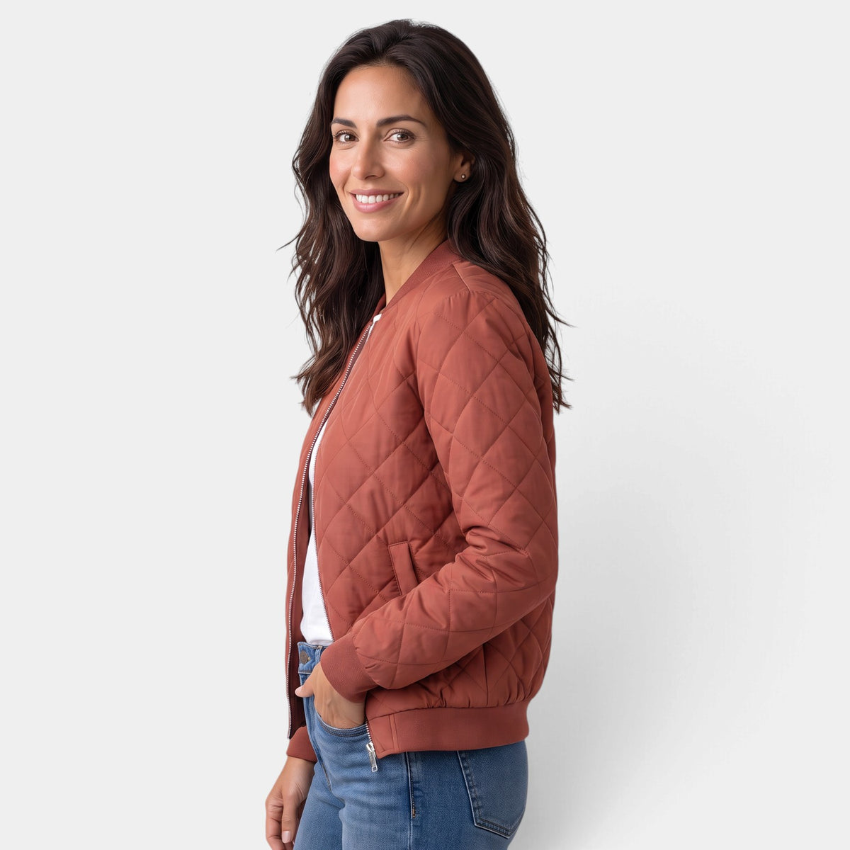 Women's Quilted Bomber Jacket with Pockets