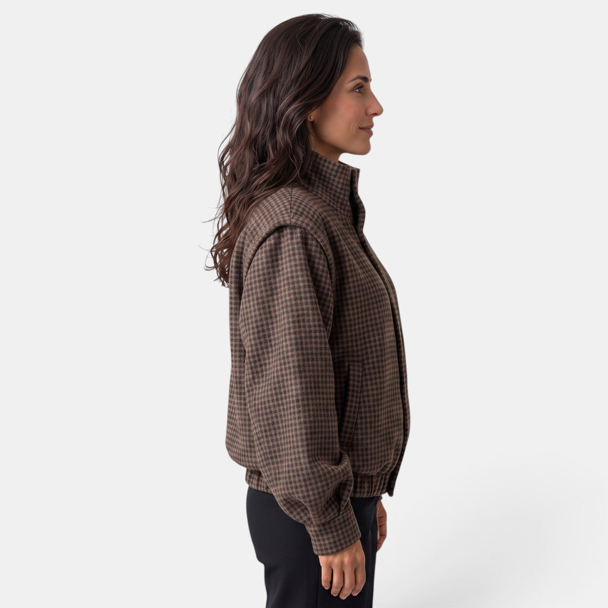 Women's Brown Plaid Aviator Jacket