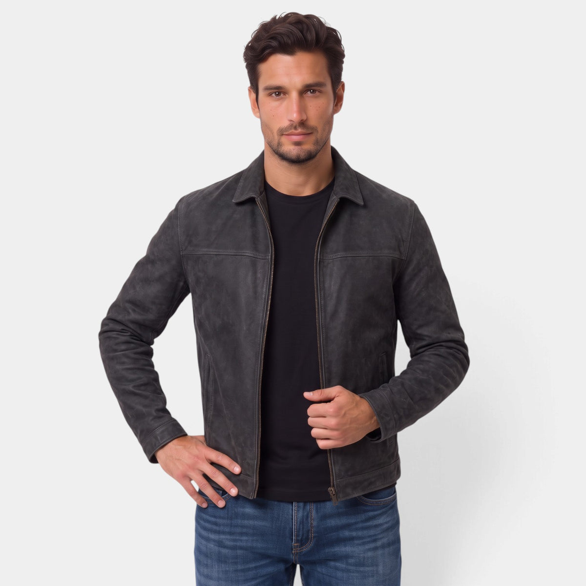 Chaqueta Hombre Moto Efecto Piel Entallada
