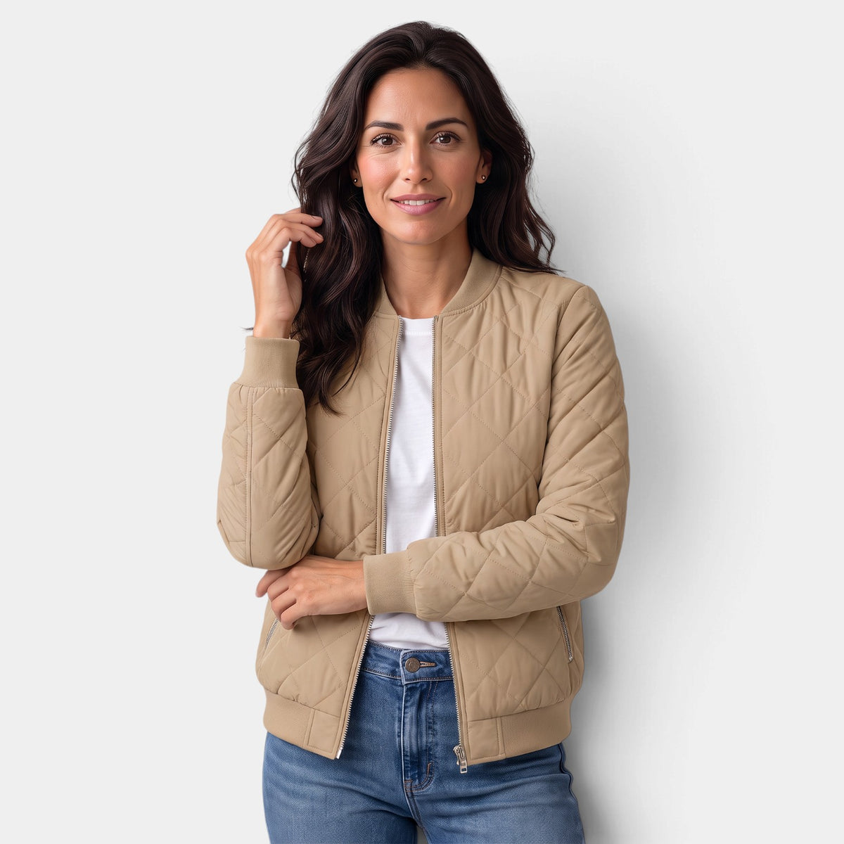 Women's Quilted Bomber Jacket with Pockets