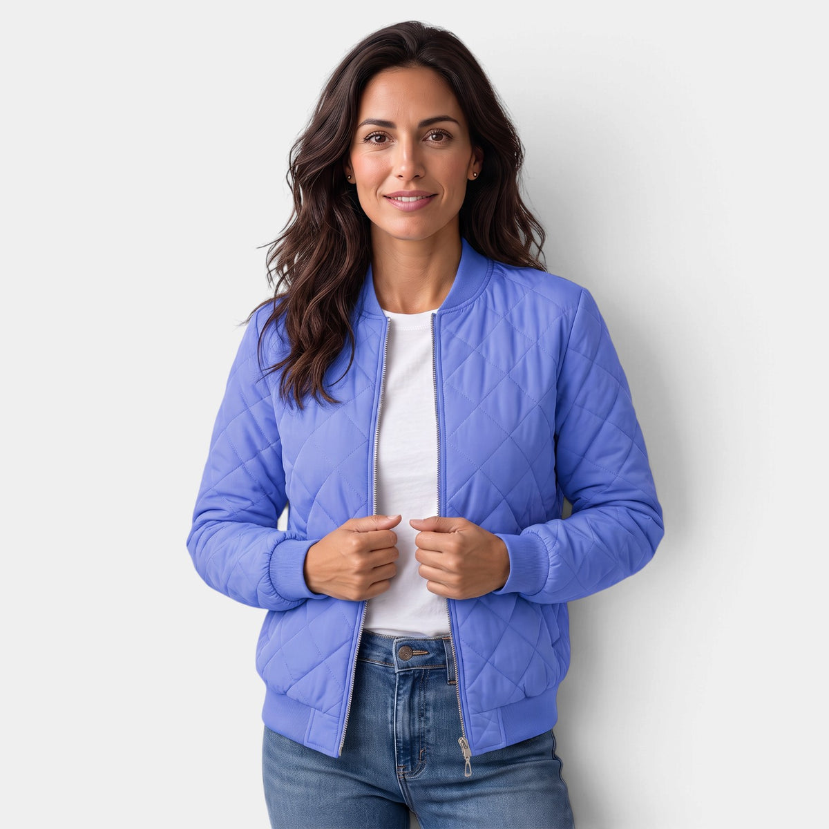 Women's Quilted Bomber Jacket with Pockets