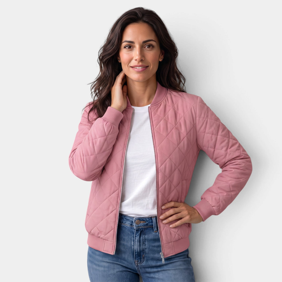 Women's Quilted Bomber Jacket with Pockets