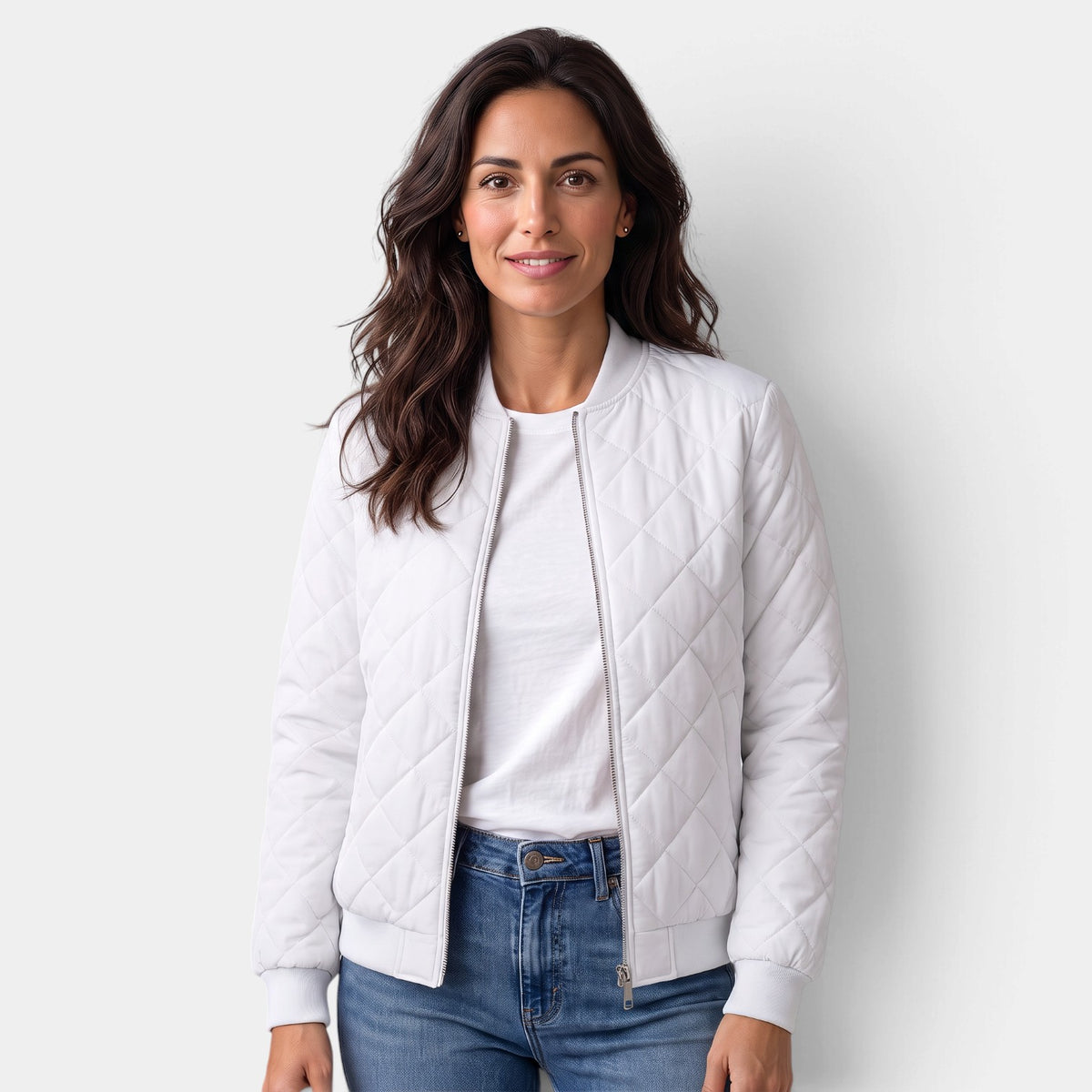 Women's Quilted Bomber Jacket with Pockets