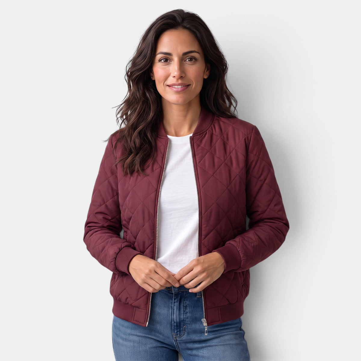 Women's Quilted Bomber Jacket with Pockets