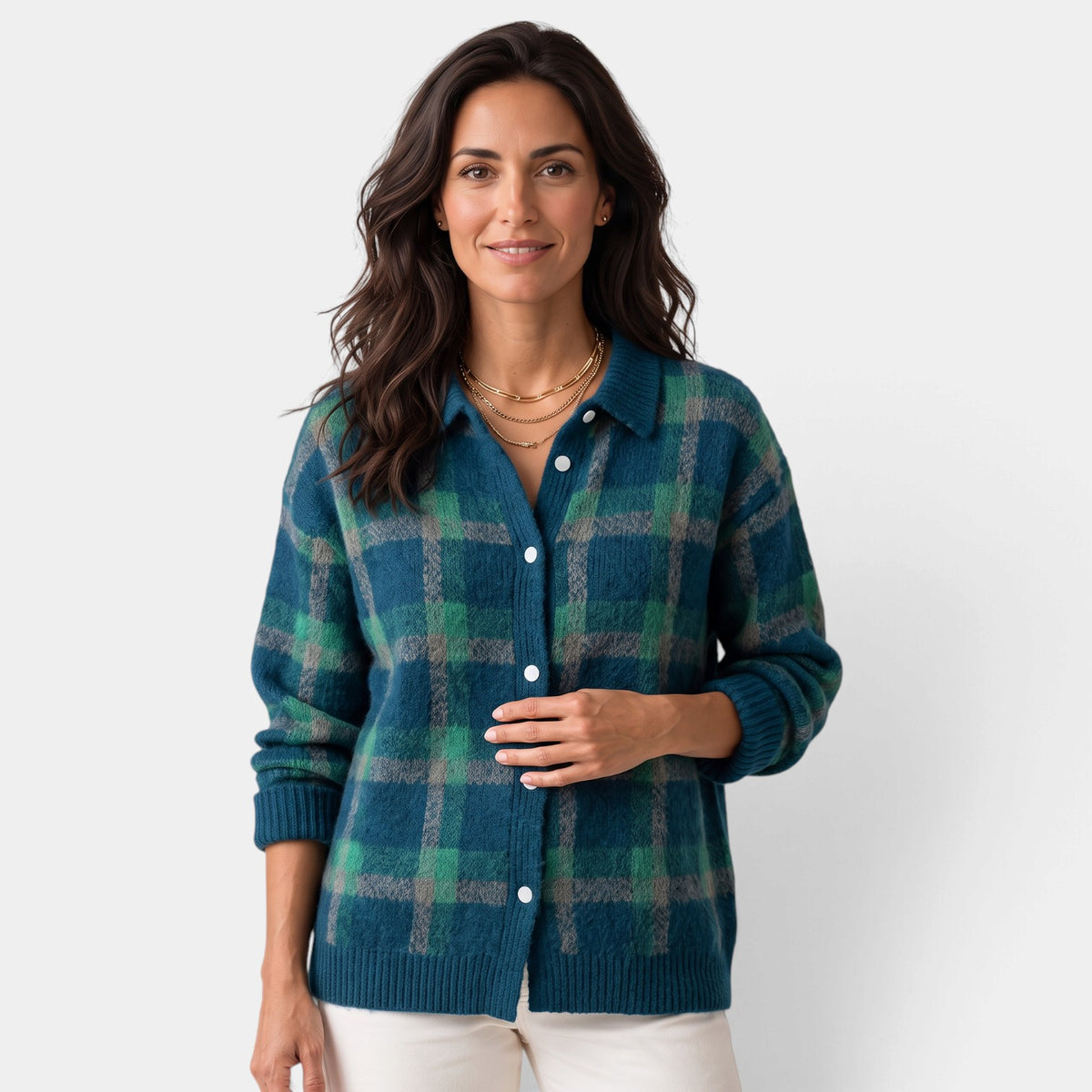 Jersey Mujer de Lana a Cuadros con Botones