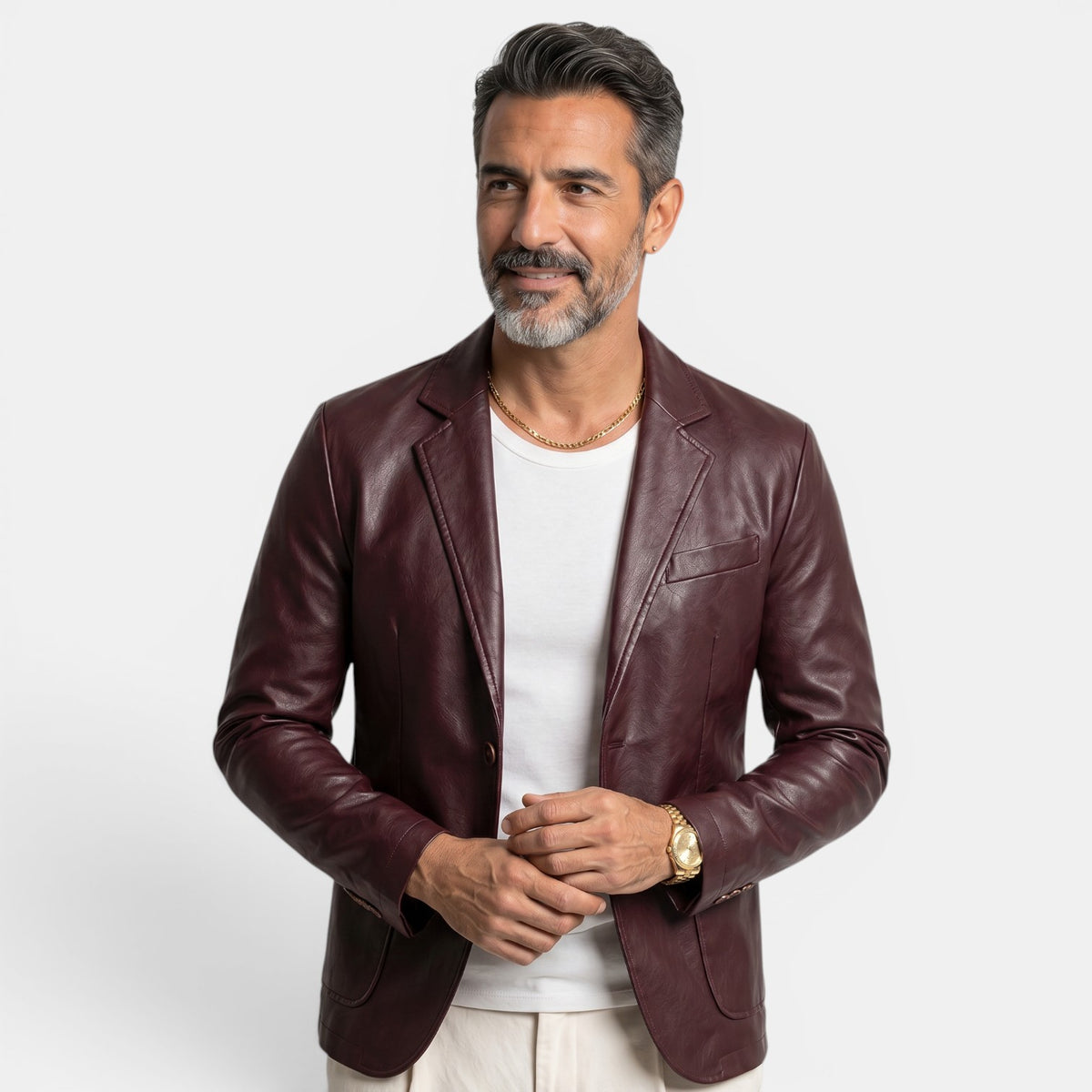 Men's Faux Leather Blazer Jacket - Notch Lapel, Lightweight