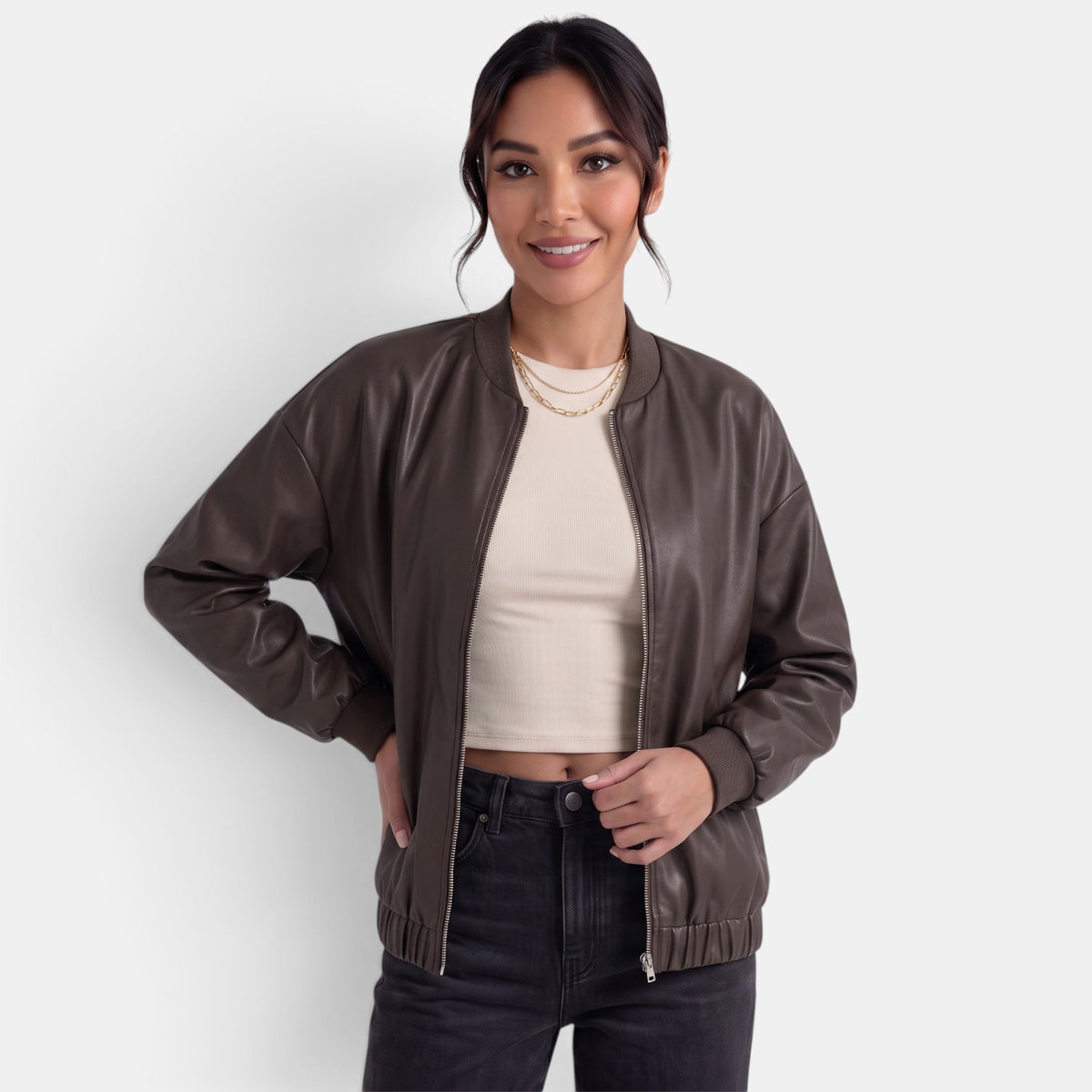 Chaqueta Motera Mujer Efecto Piel