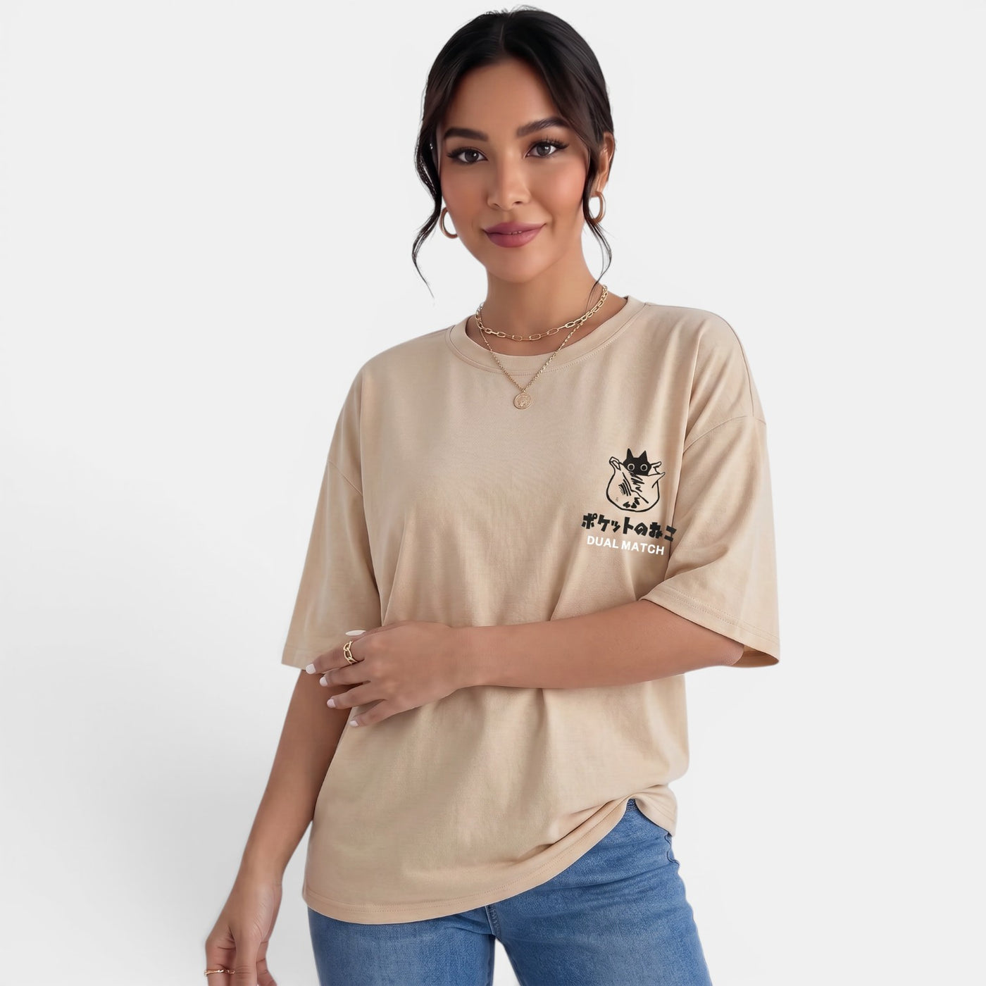 Camiseta Oversize Gato Mujer
