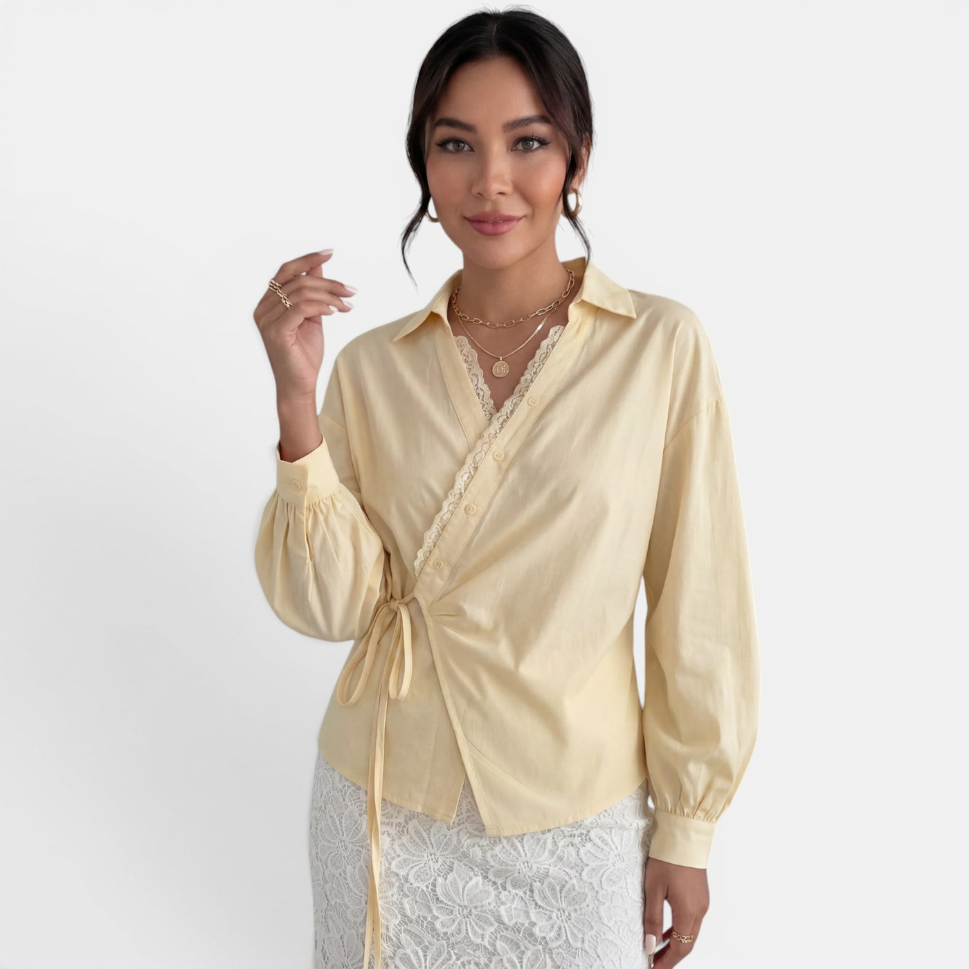 Blusa Encaje Lazo Mujer