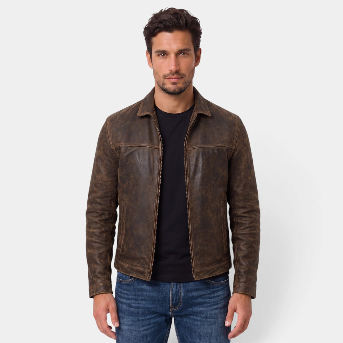 Chaqueta Hombre Moto Efecto Piel Entallada