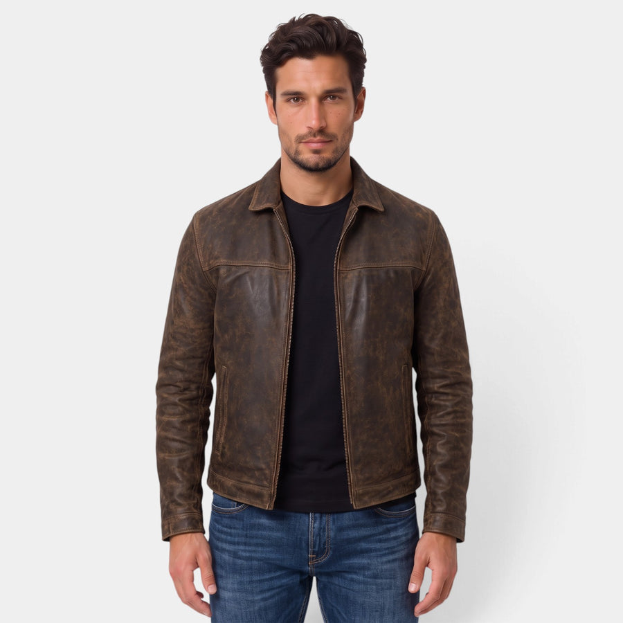 Chaqueta Hombre Moto Efecto Piel Entallada