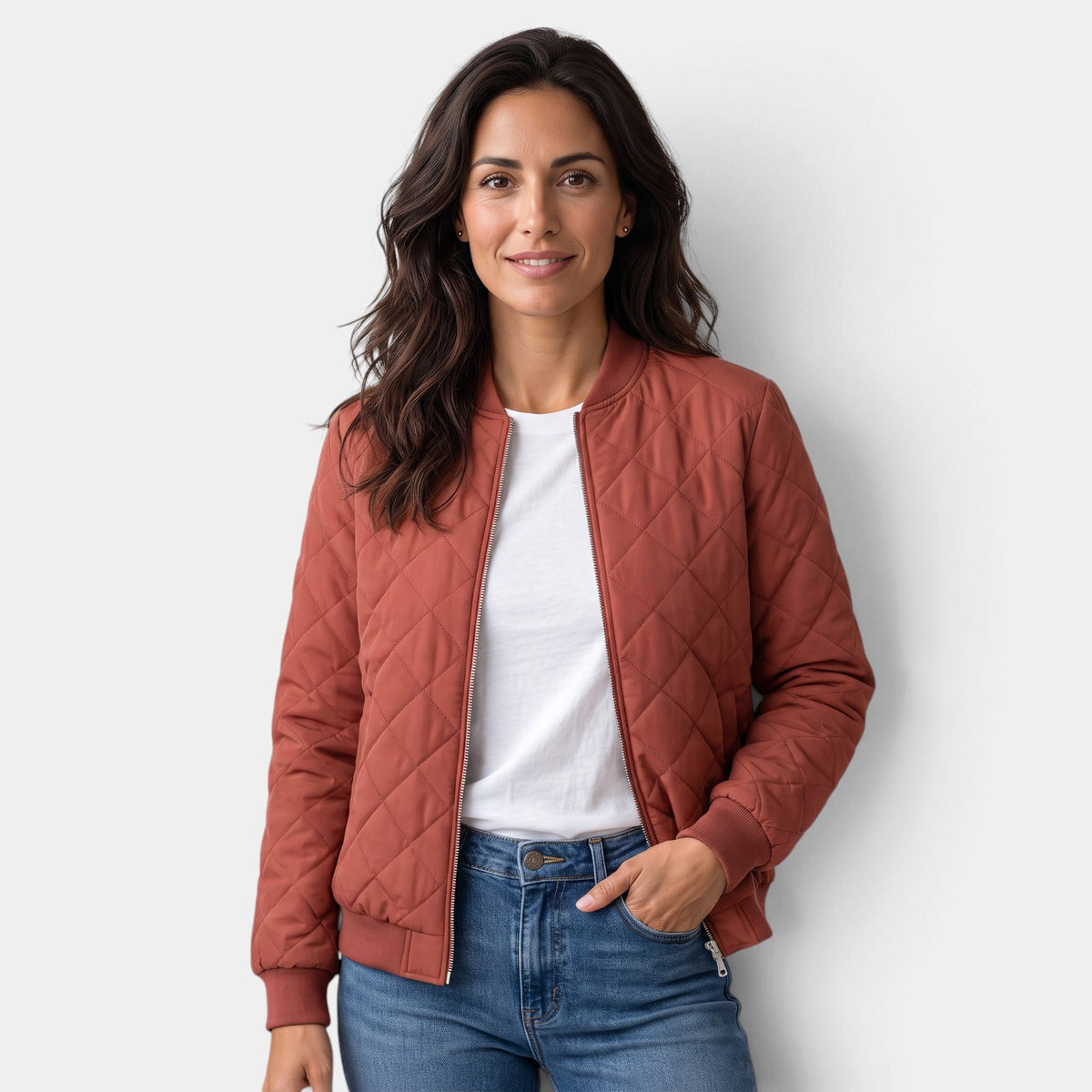 Women's Quilted Bomber Jacket with Pockets