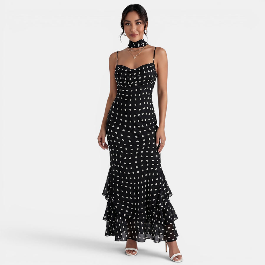 Black Polka Dot Halter Maxi Dress