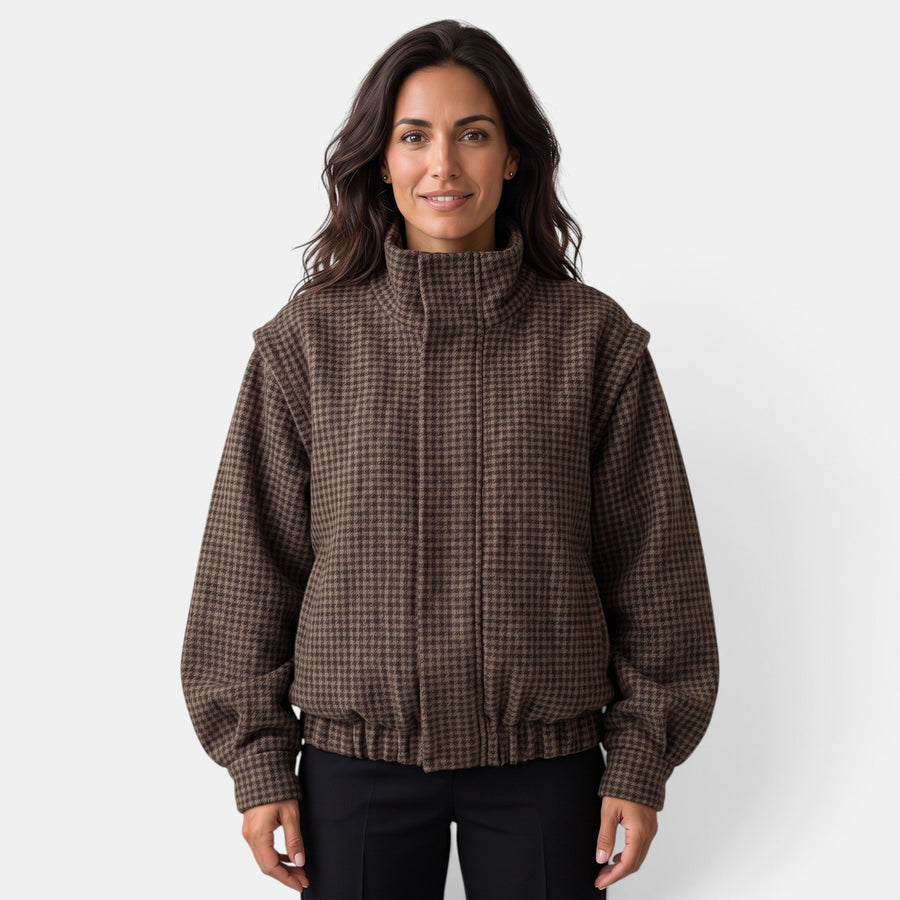 Women's Brown Plaid Aviator Jacket