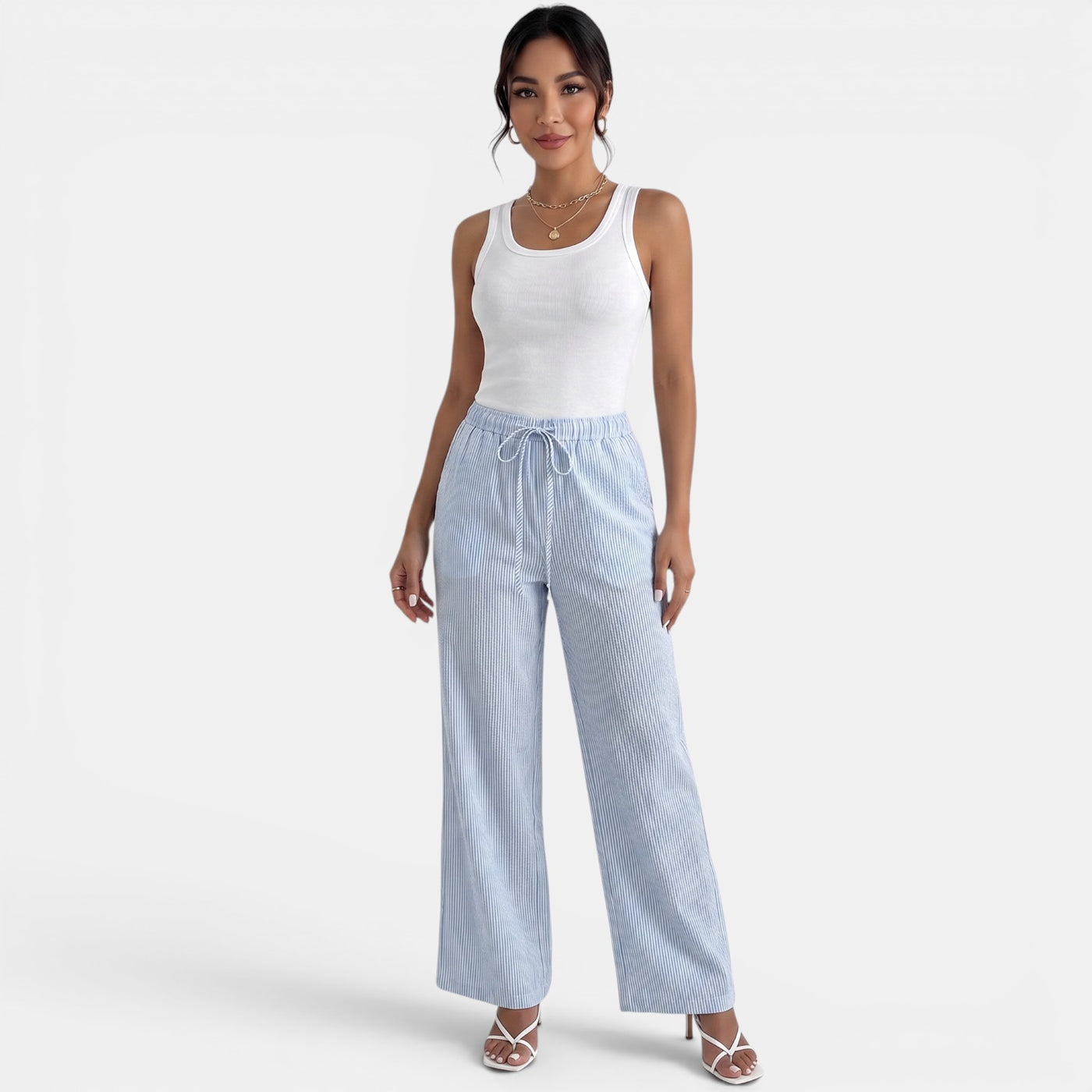 Women's Blue Striped Linen Summer Trousers