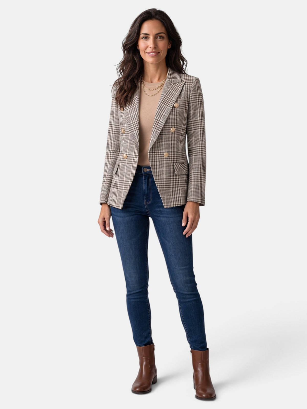 Blazer Mujer Tweed Cuadros Elegante