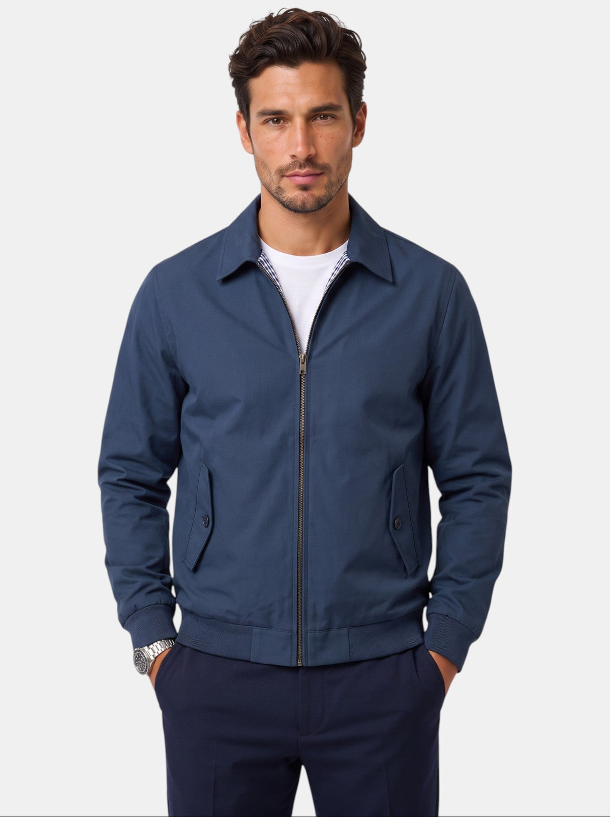 Chaqueta Hombre Ligera con Cremallera y Cuello Clásico