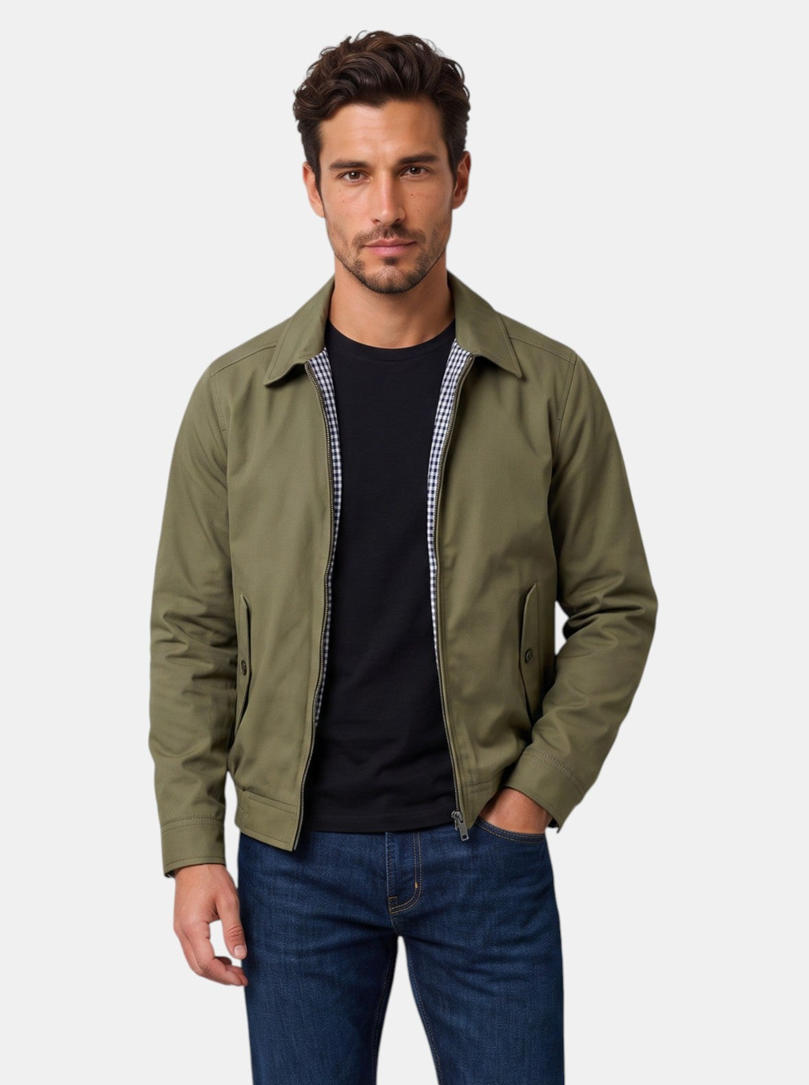 Chaqueta Hombre Ligera con Cremallera y Cuello Clásico