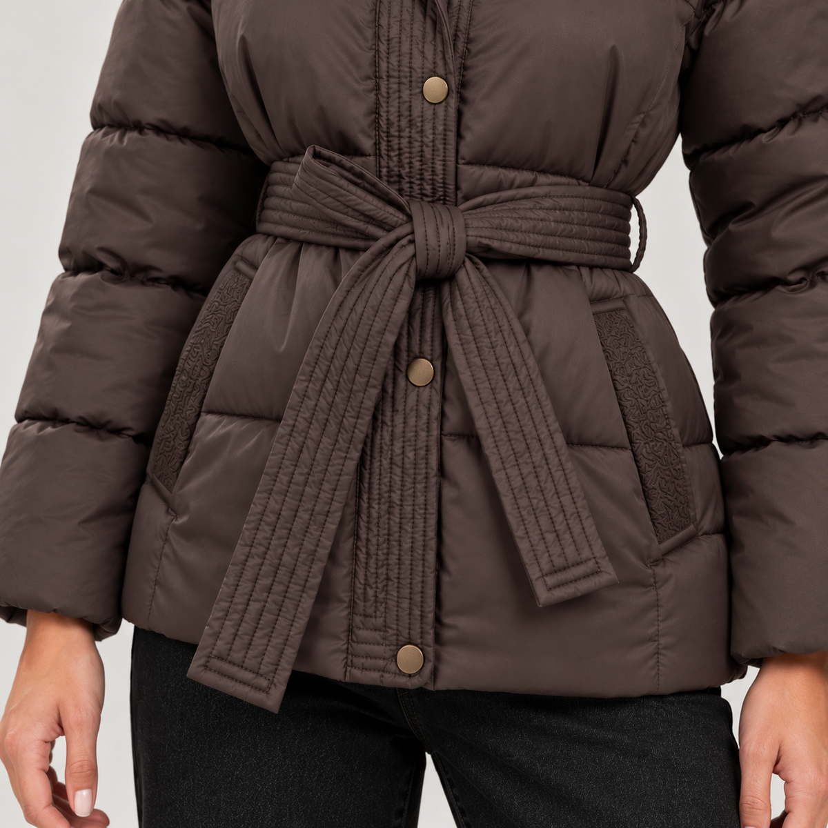Women's Hooded Padded Jacket with Belt