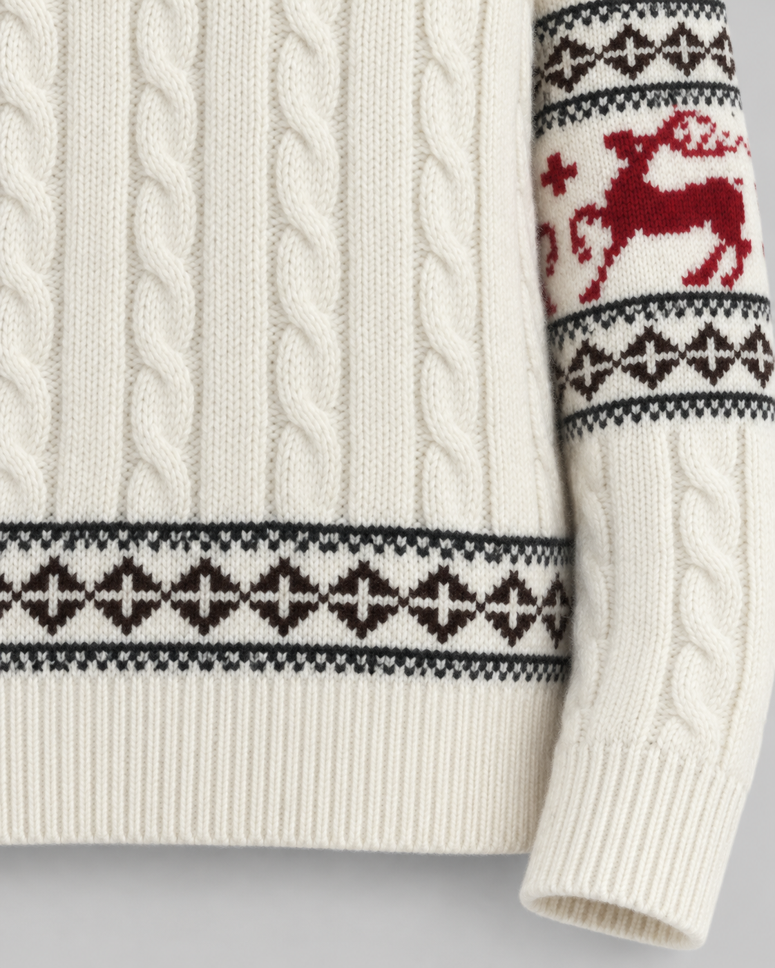 Women's Fair Isle Reindeer Aran Cable Knit Christmas Sweater
