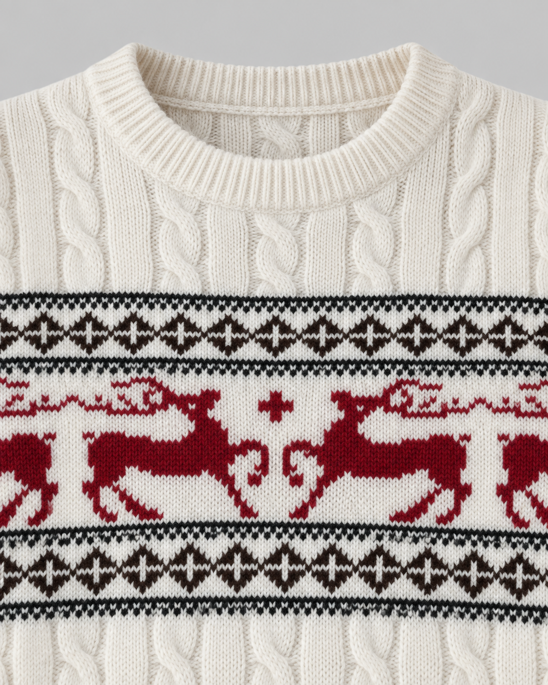 Women's Fair Isle Reindeer Aran Cable Knit Christmas Sweater