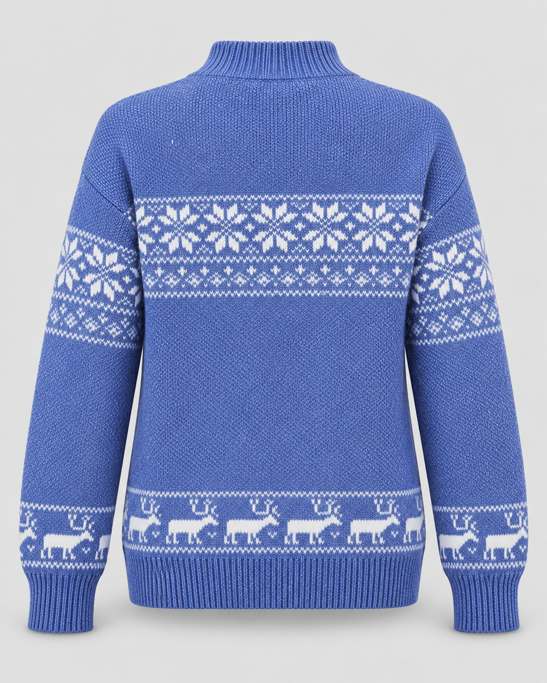 Women's Fair Isle Mock Neck Christmas Sweater with Reindeer Hem