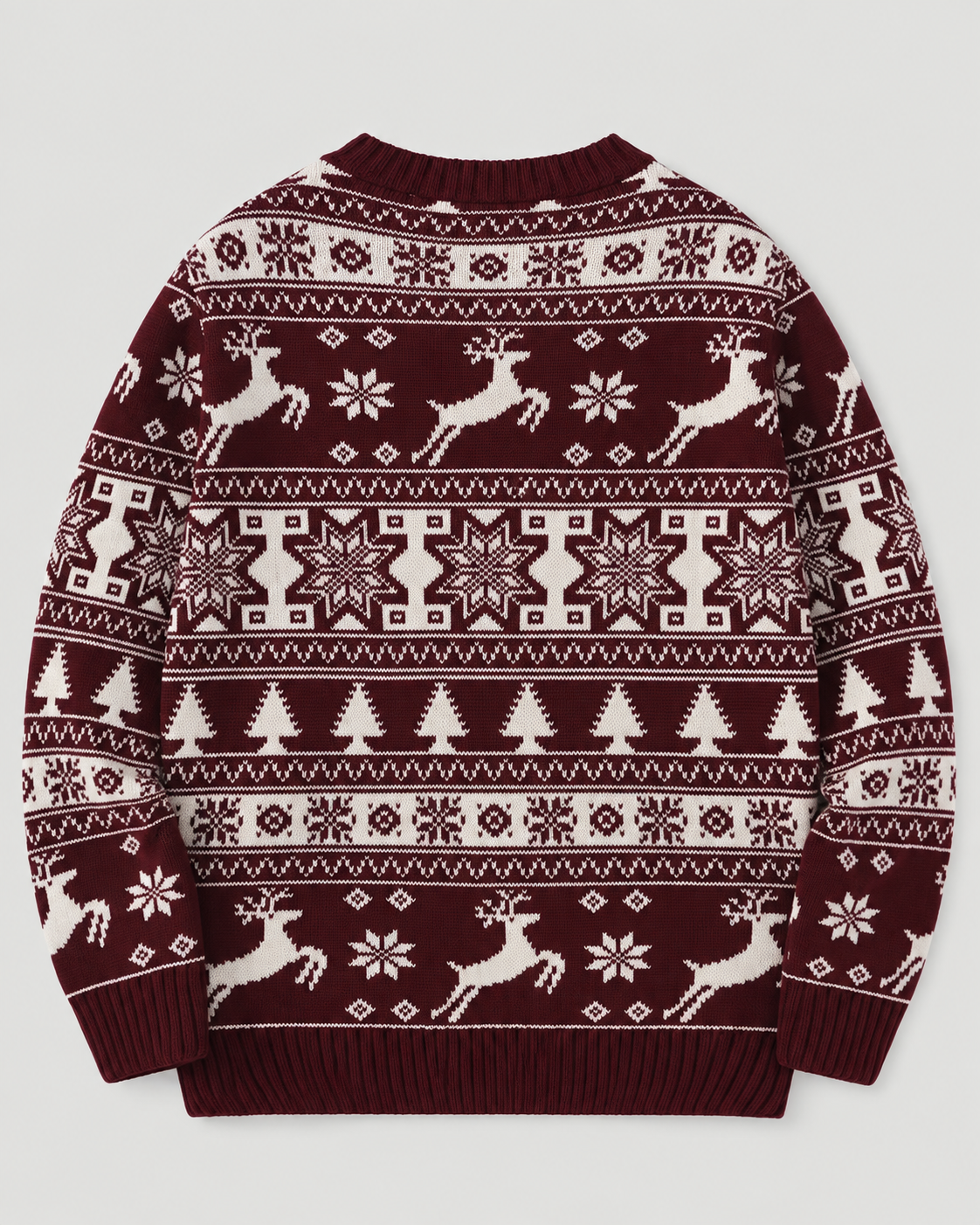 Women's Fair Isle Reindeer and Fir Tree Christmas Sweater Crew Neck