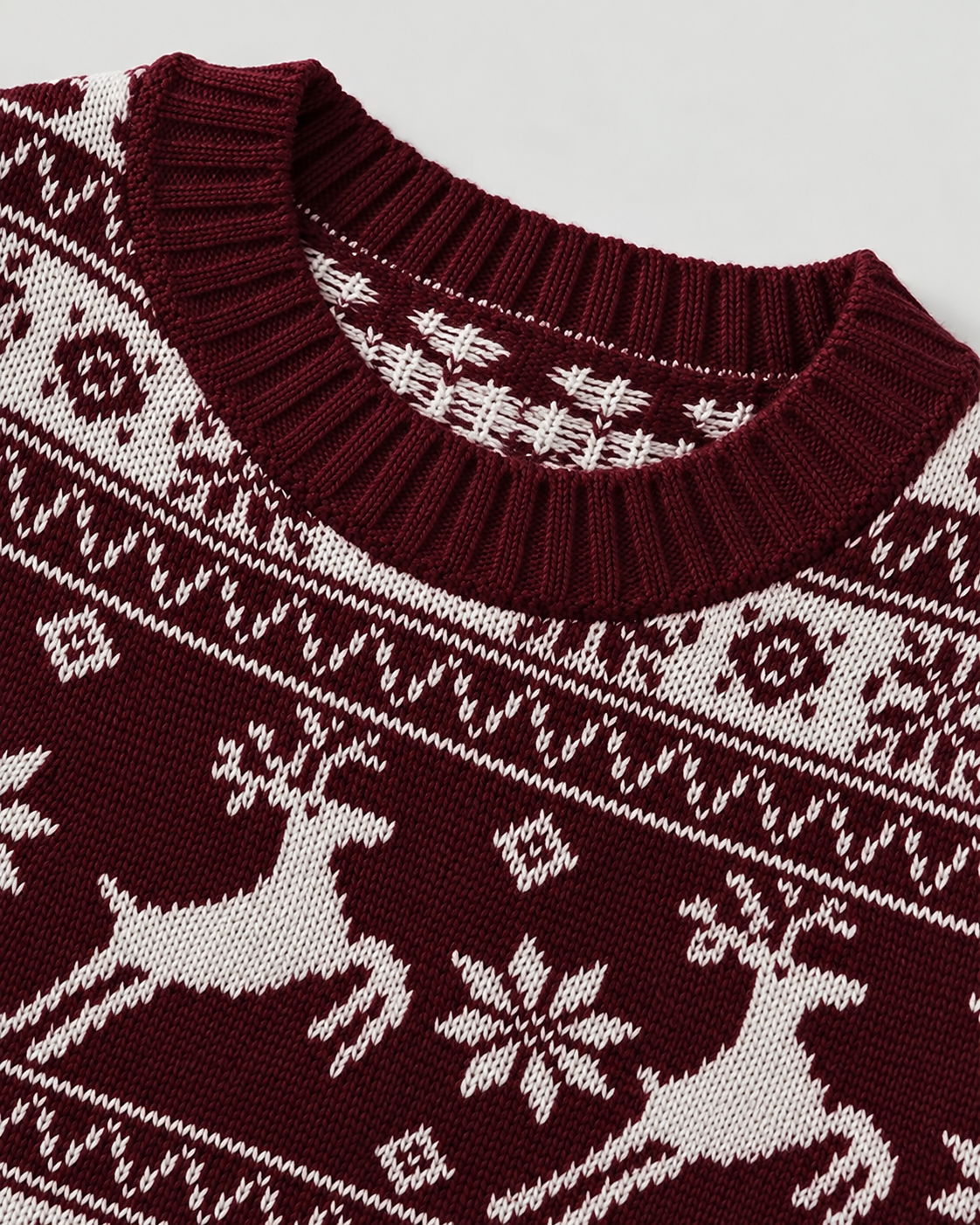 Women's Fair Isle Reindeer and Fir Tree Christmas Sweater Crew Neck