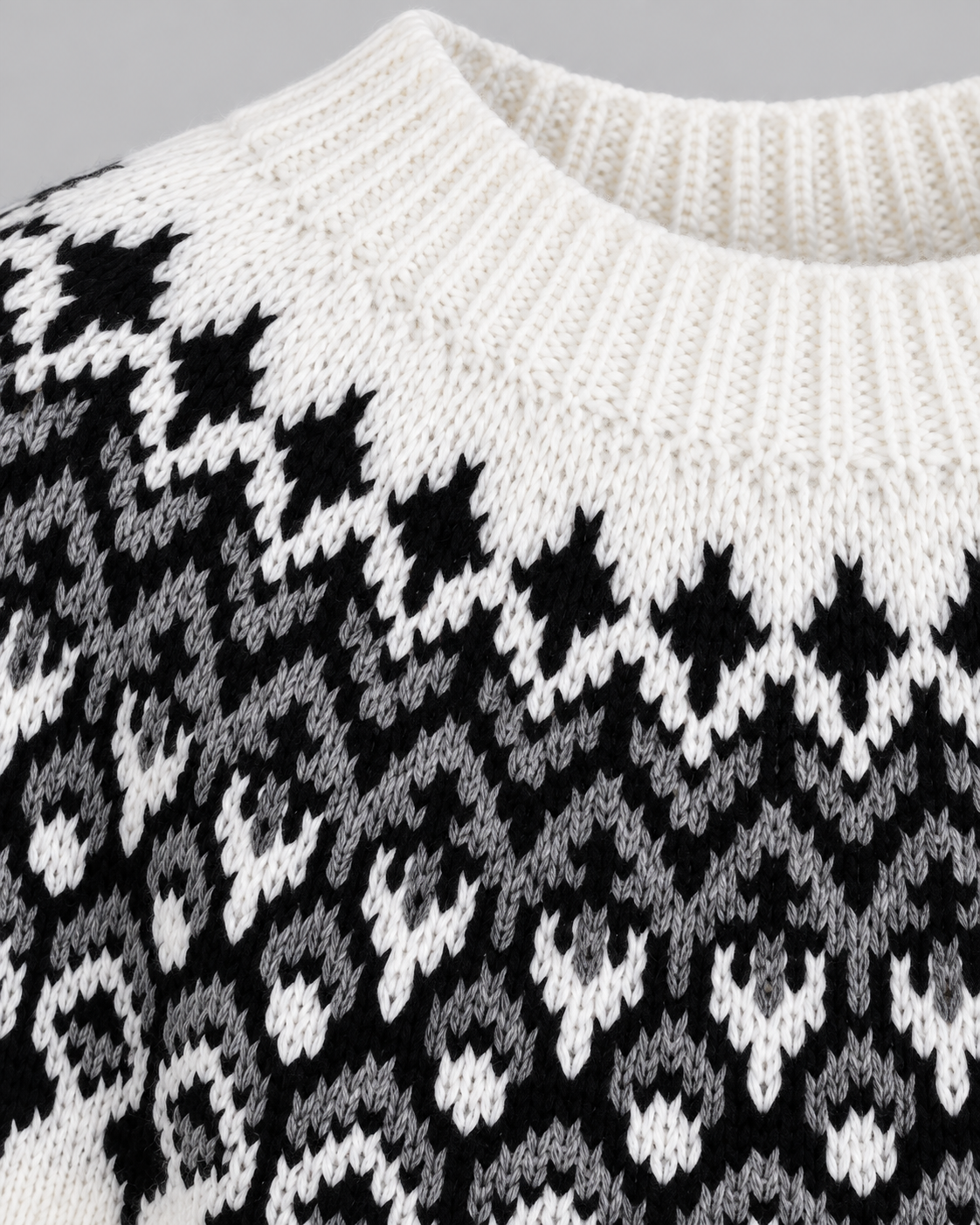 Women's Geometric Fair Isle Crew Neck Sweater Ivory