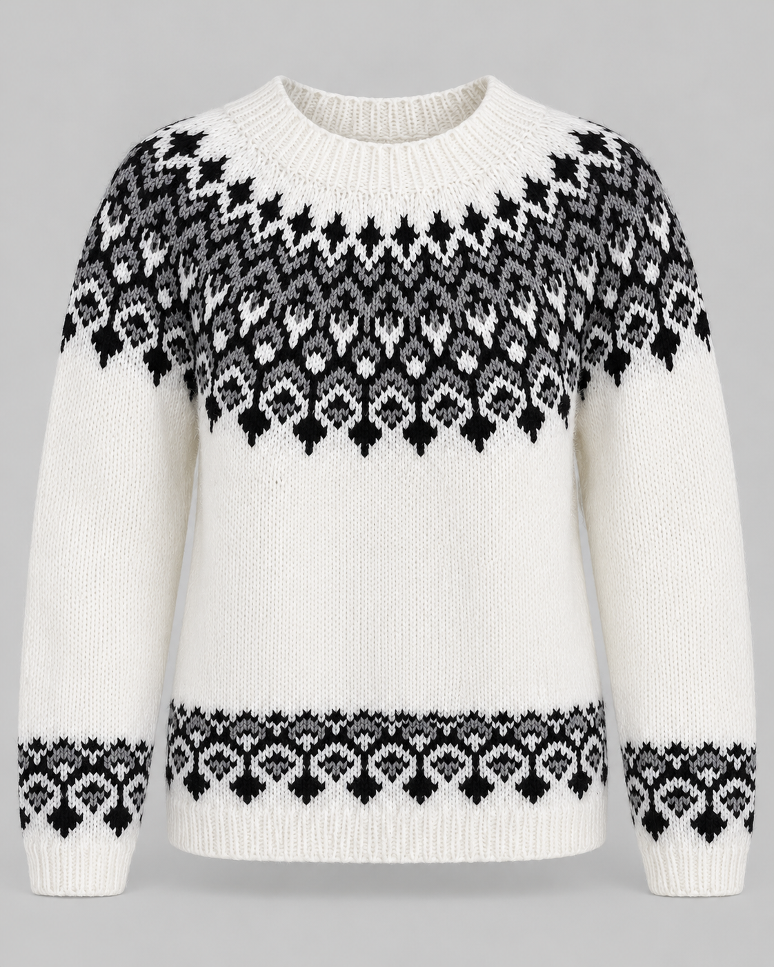 Women's Geometric Fair Isle Crew Neck Sweater Ivory
